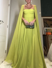 A-Line Evening Gown Elegant Dress Formal Wedding Party Dress Floor Length Sleeveless Strapless Capes Chiffon with Ruched
