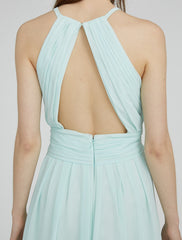 Sheath / Column Jewel Neck Knee Length Chiffon Bridesmaid Dress with Ruched / Side Draping