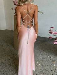 Women's Party Dress Homecoming Dress Satin Dress Pink Dress Long Dress Maxi Dress Black Sleeveless Pure Color Lace up Summer Spring Fall Spaghetti Strap Fashion Party Birthday Evening Party Slim