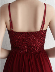 Mermaid / Trumpet Evening Gown Elegant Dress Formal Sweep / Brush Train Sleeveless Spaghetti Strap Chiffon with Glitter Pleats