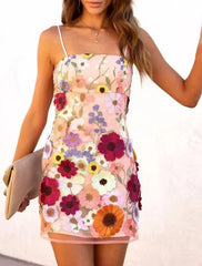 Sheath / Column Homecoming Dresses Floral Dress Cocktail Party Birthday Short / Mini Sleeveless Spaghetti Strap Pink Dress Lace with Embroidery