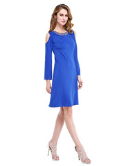 Aimishang Sheath / Column Mother of the Bride Dress Elegant Jewel Neck Knee Length Jersey Long Sleeve No with Beading