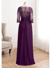 Sheath / Column Mother of the Bride Dress Formal Wedding Guest Elegant Sparkle & Shine Jewel Neck Asymmetrical Floor Length Chiffon Lace 3/4 Length Sleeve with Sequin Appliques