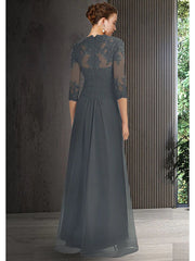 Two Piece Sheath / Column Mother of the Bride Dress Elegant High Low Bateau Neck Asymmetrical Chiffon Lace 3/4 Length Sleeve Jacket Dresses with Draping Crystal