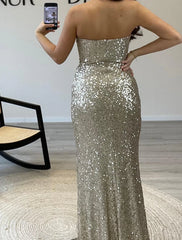 Mermaid / Trumpet Prom Dresses Sparkle Dress Prom Birthday Sweep / Brush Train Sleeveless Off Shoulder Sequined with Sequin