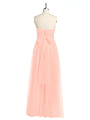 Strapless Sweetheart Neck Tulle Dresses with Bow-Coral