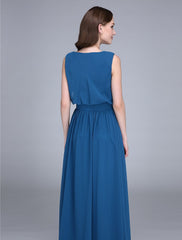 Sheath / Column Bridesmaid Dress Jewel Neck Sleeveless Floor Length Chiffon with Sash / Ribbon