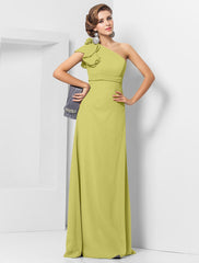 Sheath / Column Elegant Dress Wedding Guest Formal Evening Floor Length Sleeveless One Shoulder Bridesmaid Dress Chiffon with Sash / Ribbon Appliques