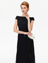 Aimishang Sheath / Column Mother of the Bride Dress Furcal Off Shoulder Floor Length Chiffon Short Sleeve No with Pleats Split Front