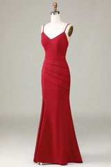 Spaghetti Straps Sleeveless Bridesmaid Dress with Slit