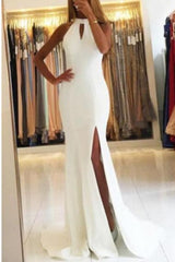 Unique Open Back Sleeveless Prom with Train Mermaid Formal Evening Dress