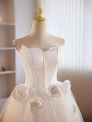 Robe de bal courte en satin de tulle blanc unique, robe de retour blanche