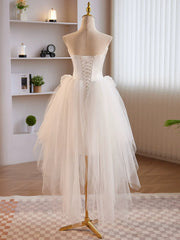 Robe de bal courte en satin de tulle blanc unique, robe de retour blanche