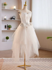 Robe de bal courte en satin de tulle blanc unique, robe de retour blanche