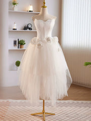 Robe de bal courte en satin de tulle blanc unique, robe de retour blanche