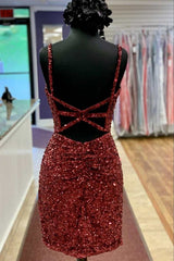Red Sequins Tight Mini Homecoming Dress