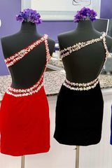 Royal Blue Velvet One-Shoulder Beaded Short Homecoming Dress