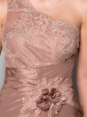 Mermaid / Trumpet Mother of the Bride Dress Floral One Shoulder Sweep / Brush Train Lace Taffeta Sleeveless