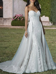 Engagement Formal Wedding Dresses Two Piece Sweetheart Strapless Court Train Lace Bridal Gowns With Sequin Appliques