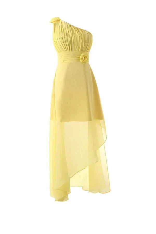 One Shoulder Flower Floor Length Chiffon Bridesmaid Dress