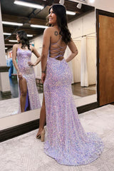 Mermaid / Trumpet Prom Dresses Sparkle & Shine Dress Wedding Guest Party Wear Floor Length Sleeveless Spaghetti Strap Sequined