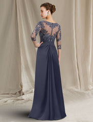 Aimishang Sheath / Column Mother of the Bride Dress Elegant Jewel Neck Floor Length Chiffon Lace 3/4 Length Sleeve with Appliques