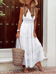 Beach Little White Dresses Boho Wedding Dresses A-Line V Neck Sleeveless Ankle Length Chiffon Bridal Gowns With Appliques