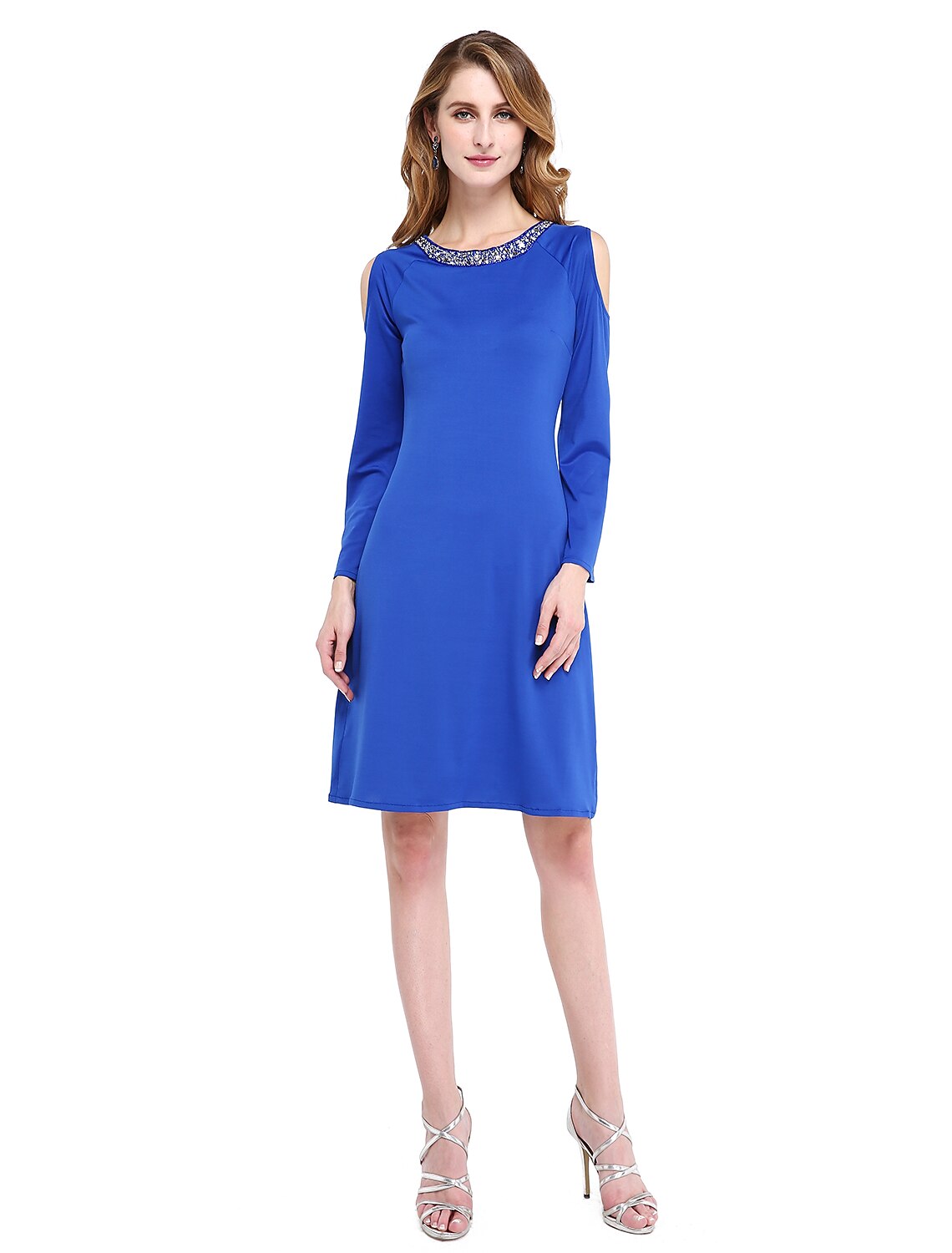 Aimishang Sheath / Column Mother of the Bride Dress Elegant Jewel Neck Knee Length Jersey Long Sleeve No with Beading