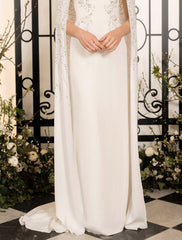 Sheath / Column Evening Gown Elegant Dress Wedding Guest Wedding Party Floor Length Sleeveless Jewel Neck Capes Stretch Chiffon with Crystals