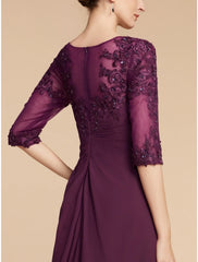 Aimishang  Sheath / Column Mother of the Bride Dress Wedding Guest Elegant Scoop Neck Floor Length Chiffon Lace Half Sleeve with Pleats Sequin