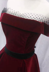 Burgundy Velvet Long Prom Dresses, A-Line Evening Dresses