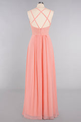 Modest Chiffon Bridesmaid Dress Aline V-neck Front Spit Lace Wedding Guest Dress Long