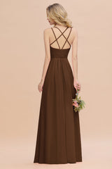 Modest Chiffon Bridesmaid Dress Aline V-neck Front Spit Lace Wedding Guest Dress Long