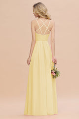 Modest Chiffon Bridesmaid Dress Aline V-neck Front Spit Lace Wedding Guest Dress Long
