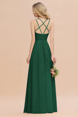 Modest Chiffon Bridesmaid Dress Aline V-neck Front Spit Lace Wedding Guest Dress Long