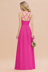 Modest Chiffon Bridesmaid Dress Aline V-neck Front Spit Lace Wedding Guest Dress Long