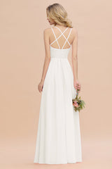 Modest Chiffon Bridesmaid Dress Aline V-neck Front Spit Lace Wedding Guest Dress Long