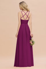 Modest Chiffon Bridesmaid Dress Aline V-neck Front Spit Lace Wedding Guest Dress Long