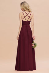 Modest Chiffon Bridesmaid Dress Aline V-neck Front Spit Lace Wedding Guest Dress Long