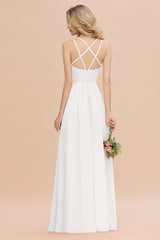 Modest Chiffon Bridesmaid Dress Aline V-neck Front Spit Lace Wedding Guest Dress Long