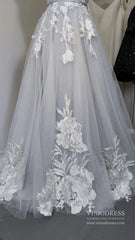 V Neck A Line Floral Silver Wedding Dresses VW1129
