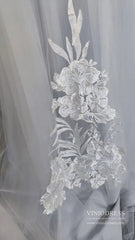 V Neck A Line Floral Silver Wedding Dresses VW1129