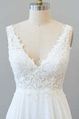 V-neck Appliques Chiffon A-line Wedding Dress