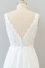 V-neck Appliques Chiffon A-line Wedding Dress