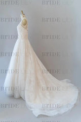 V-neck Appliques Tulle Chapel Train Wedding Dress