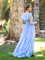 V-neck Asymmetric Top Chiffon Floor Bridesmaid Dress