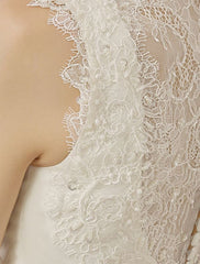 V-Neck Chapel Train Wedding Dress With Pearls Detailing