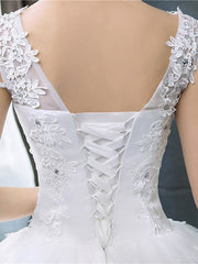 V-Neck Lace Tank Sleeveless Floral Print Ball Gown Wedding Dress