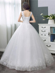 V-Neck Lace Tank Sleeveless Floral Print Ball Gown Wedding Dress