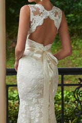 Mermaid Sheath V-Neck Lace Sweep Train Wedding Dress